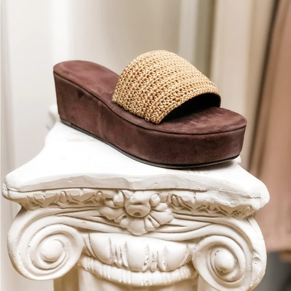Jeffrey Campbell Flatform Brown & Natural Slides - Picture 1 of 6